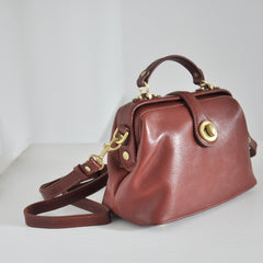 Handmade Womens Brown Leather Doctor Handbag Purse Vintage Small Doctor Shoulder Bag for Women