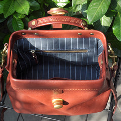 Handmade Womens Brown Leather Doctor Handbag Purse Vintage Small Doctor Shoulder Bag for Women