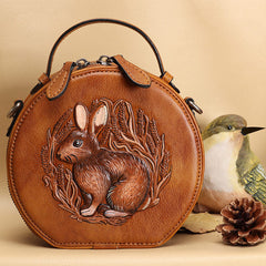 Cutest Womens Coffee Leather Round Handbag Bunny - Size Detail