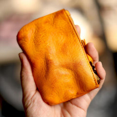 Vintage Slim Brown Leather Mens Coin Wallet Zipper Coin Holder Brown Change Pouch For Men
