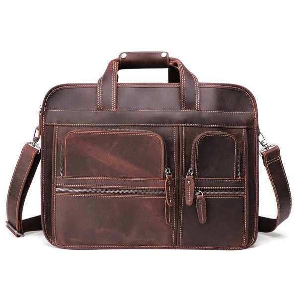 Vintage Brown Leather Men's 15‘’ Laptop Briefcase Handbags Black Professional Br FY05981002