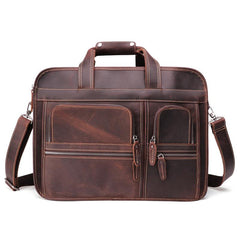 Vintage Brown Leather Men's 15‘’ Laptop Briefcase Handbags Black Professional Briefcase For Men