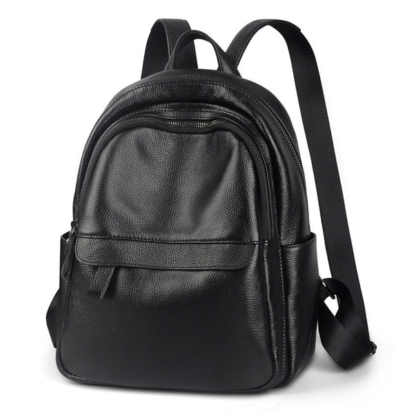 Fashion Womens Black Leather Backpack Purse Leather - Back View