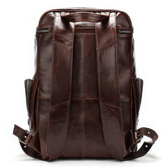 Cool Black Mens Leather 15 inches Large School Laptop Backpack Dark Brown Travel Backpack for Men