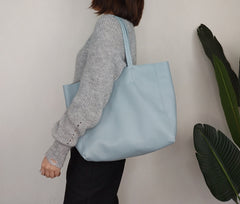 Fashion Womens Blue Leather Oversize Tote Bag Blue Shoulder Tote Bag Handbag Tote For Women