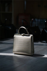 Handmade Womens Stylish Square Light Green Leather Doctor Handbag Side Purse Doctor Purse for Women