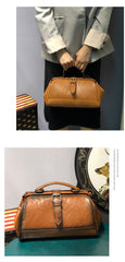 Vintage Womens Tan Leather Doctor Handbag Purse Handmade Doctor Shoulder Bag for Women