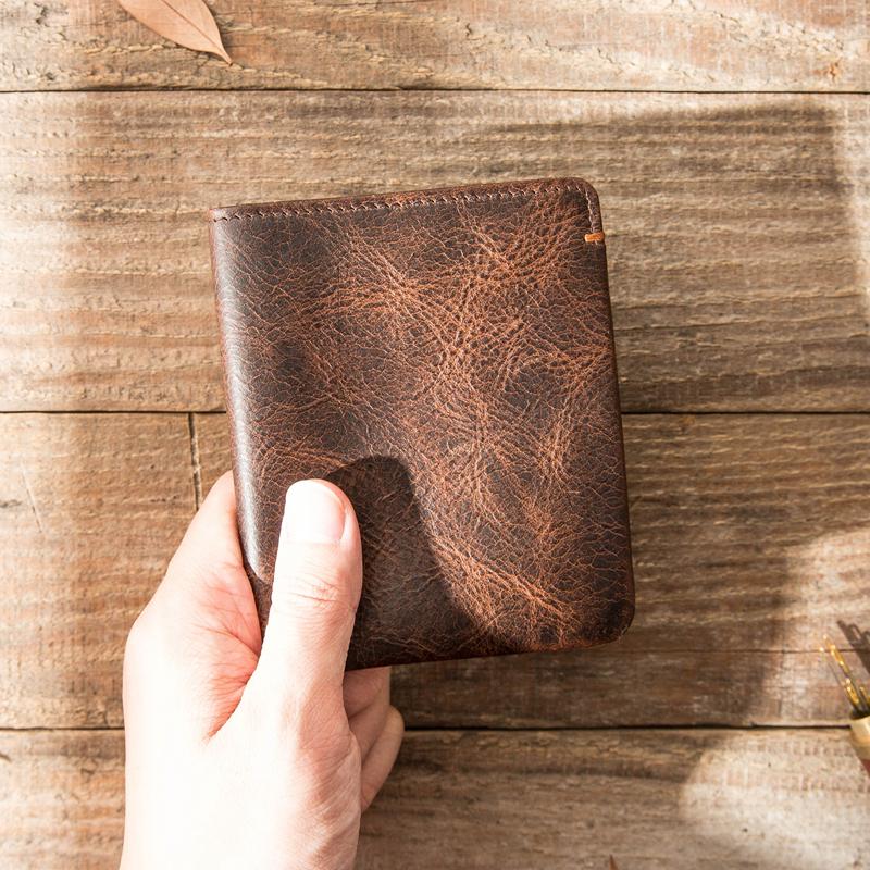 Cool Brown Leather Mens Small Wallets Bifold Black Vintage Slim billfold Wallet for Men