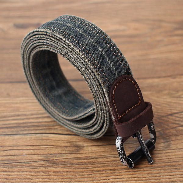 Cool Blue Denim Slim Belts Denim Blue Belt Vintage Denim Belt For Men Women AIZZ00381020