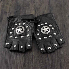 Cool Mens Black Star Leather Half-Finger Rock Gloves Motorcycle Gloves Black Biker Gloves For Men