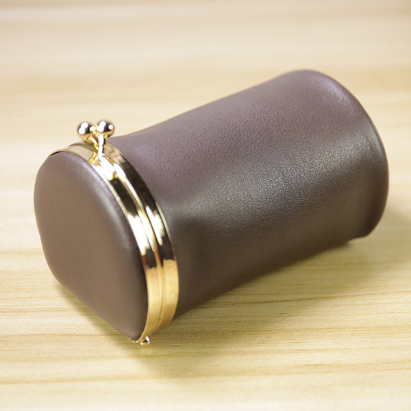 Vintage Women Coffee Leather Cup Coin Wallet - Open View