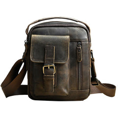 Fashion Brown Leather Mens Small Vertical Side Bag Messenger Bag Tablet Bag For Men