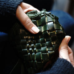 Vintage Women Small Beige Braided Leather Zip Coin Pouch Mini Coin Wallet Change Wallet For Women