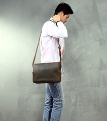 Cool Leather Coffee Mens Side Bag Messenger Bags Vintage Courier Bag for Men