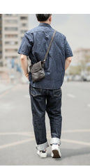 Cool Black Leather Mens Small Vertical Courier Bag Brown Messenger Bags Blue Postman Bag For Men