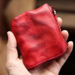 Vintage Slim Brown Leather Mens Coin Wallet Zipper Coin Holder Change Pouch For Men