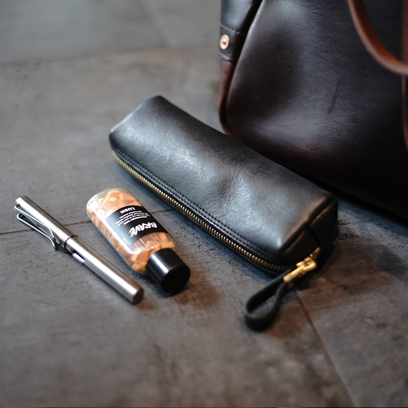 Vintage Women Blue Leather Zipper Pencil Pouch Cosmetic Case Makeup Bag Wallet For Women
