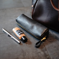 Vintage Women Blue Leather Zipper Pencil Pouch Cosmetic Case Makeup Bag Wallet For Women
