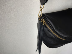 Fashion Women Black Leather Small Saddle Shoulder Bag Side Bag Black Saddle Crossbody Bag Purse For Women