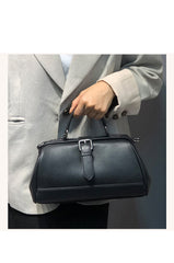 Vintage Womens Black Leather Doctor Handbag Purse Handmade Doctor Shoulder Bag for Women