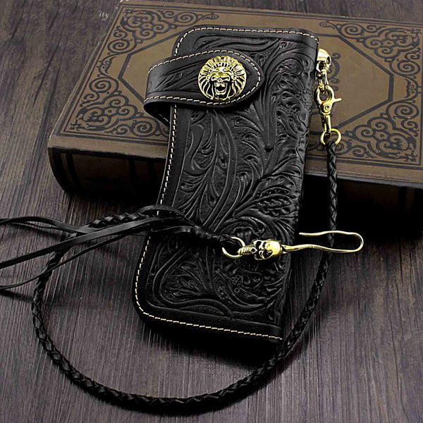 Handmade Black Leather Mens Biker Chain Wallet Biker wallet with Chain Long Wallet For Men