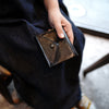 Envelope Womens Black Leather Billfold Wallet Small Wallet with Coin Pocket Mini Envelope Wallet for Ladies