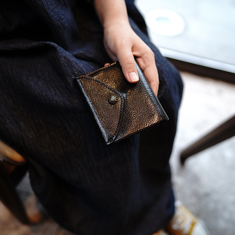 Envelope Womens Coffee Leather Billfold Wallet Small Wallet with Coin Pocket Mini Envelope Wallet for Ladies
