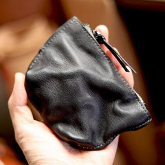 Vintage Slim Black Leather Mens Coin Wallet Zipper Coin Holder Change Pouch For Men