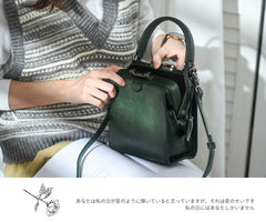 Womens Green Leather Doctor Handbag Purses Square Doctor Crossbody Purse for Women