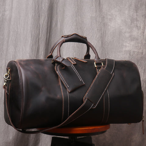Cool Vintage Leather Mens Duffle Bag Weekender Bag Overnight Bag Travel Bag - EverHandmade