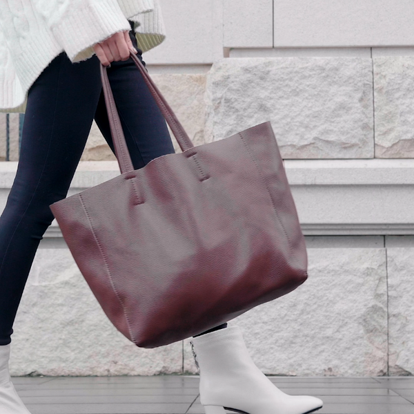 Fashion Womens Coffee Leather Oversize Tote Bag - Back View