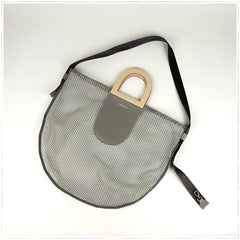 Womens Light Gray Net Polyester Leather Tote Handbag Purse Polyester Tote Shoulder Bag Purse for Ladies