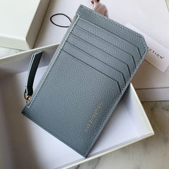 Cute Women Gray Blue Leather Slim Card Holder Card Wallet Zipper Change Wallet For Women