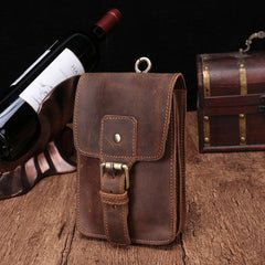 Cool Brown Leather Men's Belt Pouch Cell Phone Holster Small Belt Bag Waist Bag For Men