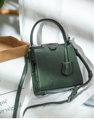Womens Green Leather Doctor Handbag Purses Square Doctor Crossbody Purse for Women