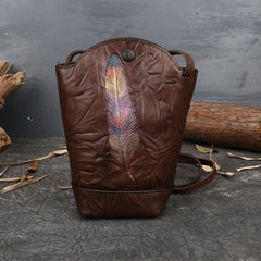 Vintage Womens Coffee Leather Shoulder Bucket Bag - Lifestyle View