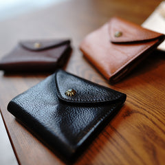 Envelope Womens Black Leather Billfold Wallet Small Wallet with Coin Pocket Mini Envelope Wallet for Ladies