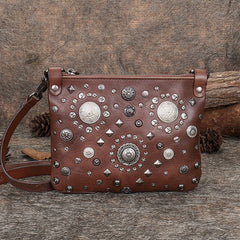Black Leather Womens Rivets Shoulder Bags Saddle - Stitching Detail