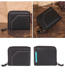 Cool Brown Small Zipper MENS LEATHER Brown Bifold Wallet SLIM billfold Brown Wallet FOR MEN
