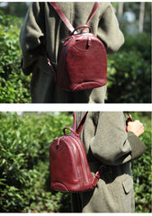 Genuine Leather Cute Women Backpack Bag Shoulder Bag Red Brown Leather Purse