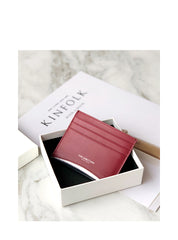Women Orange Leather Card Holders Small Card Wallet Minimalist Credit Card Holder For Women