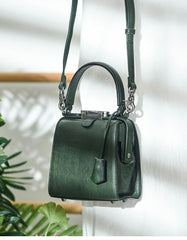 Womens Green Leather Doctor Handbag Purses Square Doctor Crossbody Purse for Women