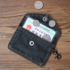 Vintage Womens Denim Mini Card Holder with Lanyard Denim Small Card Wallet  for Women