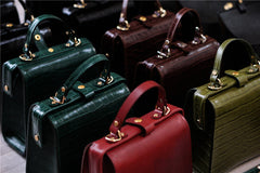Handmade Womens Stylish Square Red Leather Doctor Handbag Side Purse Doctor Purse for Women