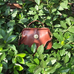 Handmade Womens Brown Leather Doctor Handbag Purse Vintage Small Doctor Shoulder Bag for Women
