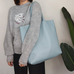 Fashion Womens Blue Leather Oversize Tote Bag Blue Shoulder Tote Bag Handbag Tote For Women