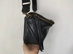 Fashion Women Black Leather Small Saddle Shoulder Bag Side Bag Black Saddle Crossbody Bag Purse For Women