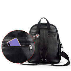 Fashion Womens Black Leather Backpack Purse Leather School Black Backpack Laptop Backpack Purse