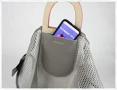 Womens Khaki Net Polyester Leather Tote Handbag Purse Polyester Tote Shoulder Bag Purse for Ladies