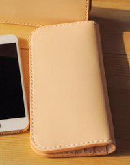 Handmade vintage purse leather wallet long phone wallet clutch wallet beige women men - EverHandmade